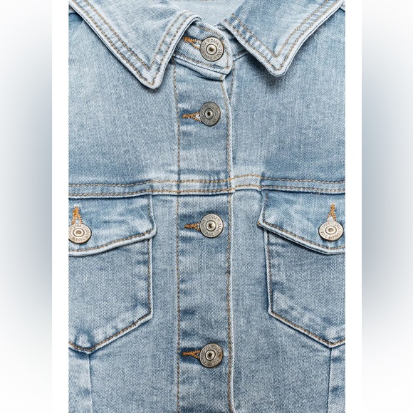 Zara Light Blue Denim Mini Dress PTP 15” on small & 17” on size large - Picture 3 of 5